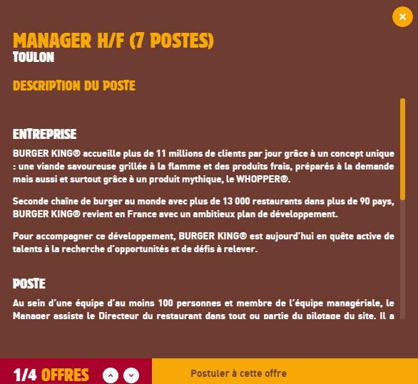 Poste manager Burger King Toulon